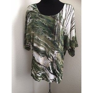 Alberto Makali shirt Blouse Beaded Tree dolan sleeves Green  Rayon nylon size L